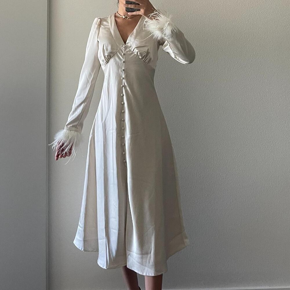 Champagne Satin Midi Dress